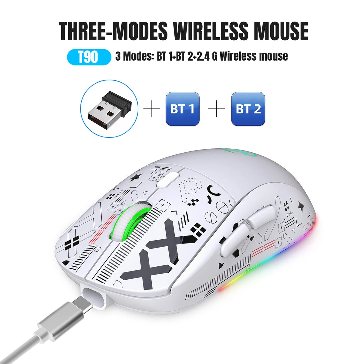 hxsj T90 Wireless RGB Gaming Mouse